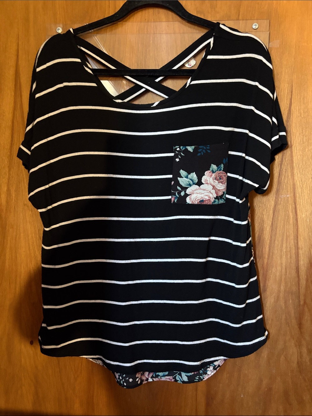 Moa Moa Women’s Mixed Print Striped and Floral Top